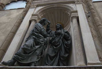 Christ and St. Thomas, a bronze sculpture made by Andrea del Verrocchio and placed outside Orsanmichele church in Florence, Italy	