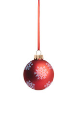 Rote Weihnachtskugel mit Rotem Band und Schleife
