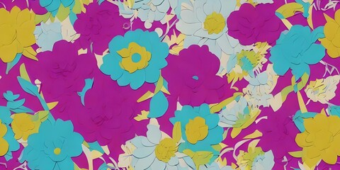 I am looking at a design of paper flowers. The colors are vibrant and the petals look realistic. There is a green stem attached to each flower. The overall effect is cheerful and pretty.