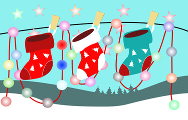 Christmas Stocking Poster Illustration Vector Illustration For Christmas Background Illustration