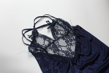 Sexy blue floral lace women sleeepwear. 