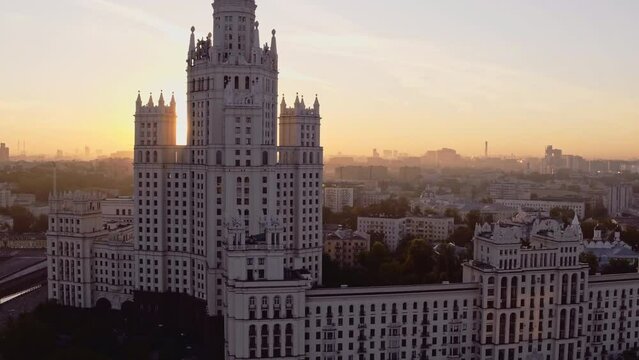 Aerial view of Moscow City. Kotelnicheskaya embankment
