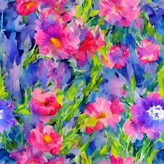 I see a beautiful watercolor flower bouquet. The colors are so bright and vibrant, they almost seem to jump off the page. There are so many different kinds of flowers in this bouquet, from roses to da