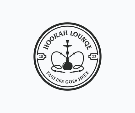Hookah logo design. Smoking hookah label for lounge, cafe, emblem. Arabian hookah bar or shop logo design