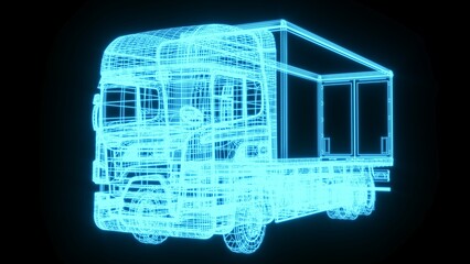 3D rendering illustration Lorry blueprint glowing neon hologram futuristic show technology security for premium product business finance  