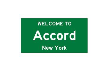 Accord, New York, USA. City limit sign on transparent background. 