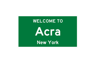 Acra, New York, USA. City limit sign on transparent background. 