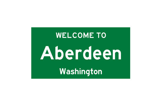 Aberdeen, Washington, USA. City limit sign on transparent background. 