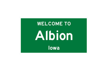 Albion, Iowa, USA. City limit sign on transparent background. 