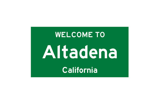 Altadena, California, USA. City limit sign on transparent background. 