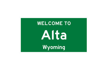 Alta, Wyoming, USA. City limit sign on transparent background. 