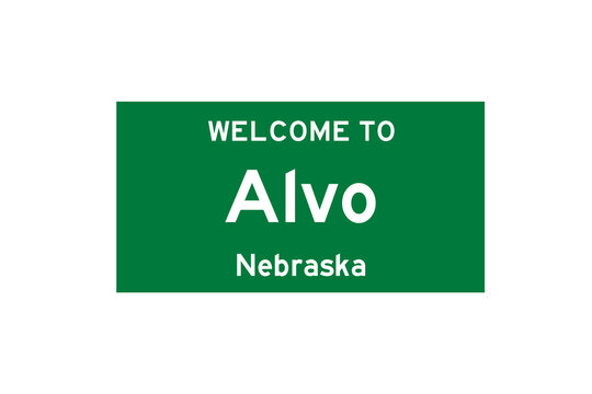 Alvo, Nebraska, USA. City limit sign on transparent background. 