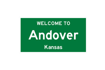 Andover, Kansas, USA. City limit sign on transparent background. 