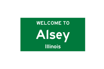 Alsey, Illinois, USA. City limit sign on transparent background. 