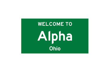 Alpha, Ohio, USA. City limit sign on transparent background. 