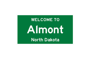 Almont, North Dakota, USA. City limit sign on transparent background. 