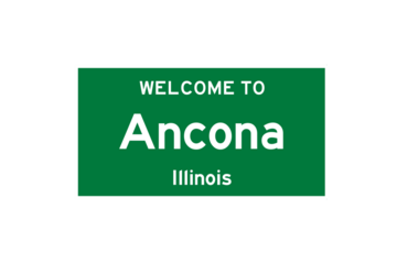 Ancona, Illinois, USA. City limit sign on transparent background. 