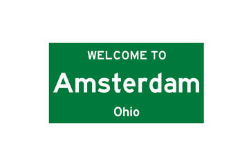 Amsterdam, Ohio, USA. City limit sign on transparent background. 