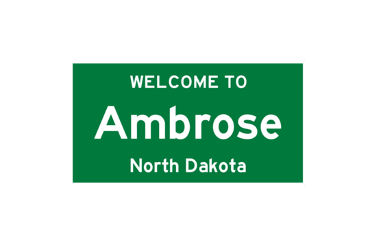 Ambrose, North Dakota, USA. City limit sign on transparent background. 