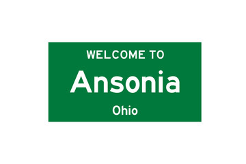 Ansonia, Ohio, USA. City limit sign on transparent background. 