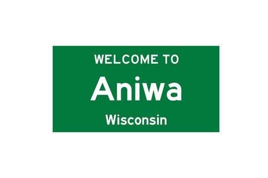 Aniwa, Wisconsin, USA. City limit sign on transparent background. 
