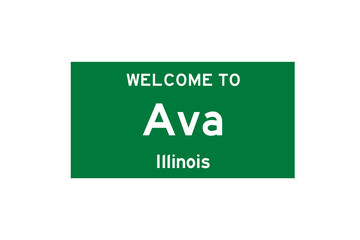 Ava, Illinois, USA. City limit sign on transparent background. 