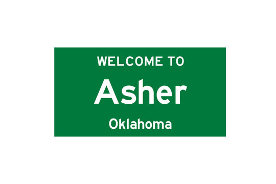 Asher, Oklahoma, USA. City limit sign on transparent background. 