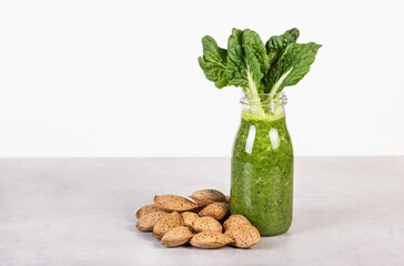 Smoothies with almond milk and chlorophyll.  Healthy food concept