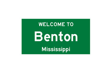 Benton, Mississippi, USA. City limit sign on transparent background. 