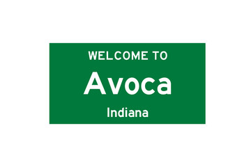 Avoca, Indiana, USA. City limit sign on transparent background. 