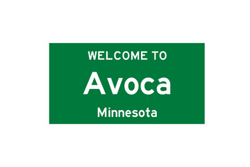 Avoca, Minnesota, USA. City limit sign on transparent background. 