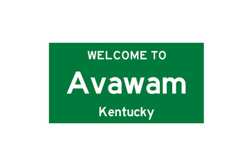 Avawam, Kentucky, USA. City limit sign on transparent background. 
