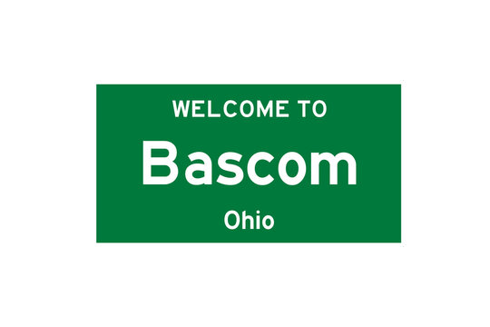 Bascom, Ohio, USA. City limit sign on transparent background. 