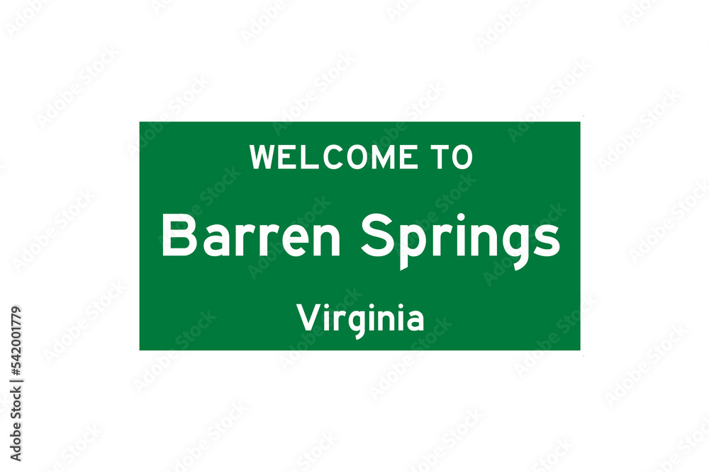 Wall mural barren springs, virginia, usa. city limit sign on transparent background.