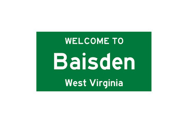 Baisden, West Virginia, USA. City limit sign on transparent background. 