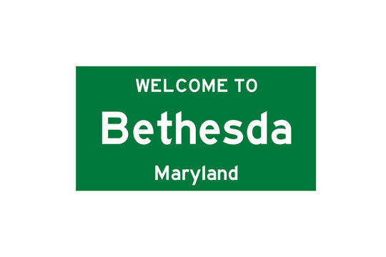 Bethesda, Maryland, USA. City Limit Sign On Transparent Background. 