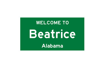 Beatrice, Alabama, USA. City limit sign on transparent background. 