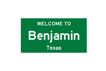 Benjamin, Texas, USA. City limit sign on transparent background. 