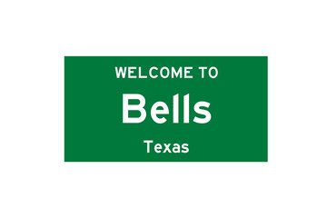 Bells, Texas, USA. City limit sign on transparent background. 