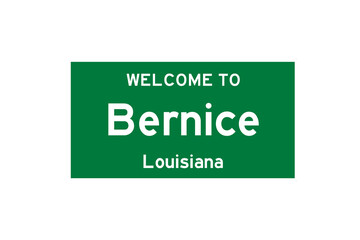 Bernice, Louisiana, USA. City limit sign on transparent background. 