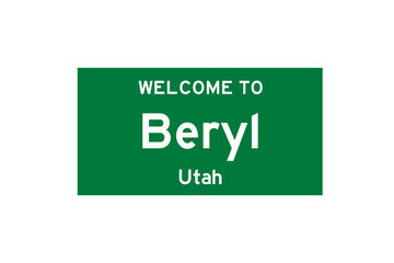 Beryl, Utah, USA. City limit sign on transparent background. 