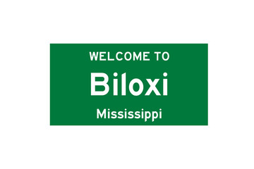 Biloxi, Mississippi, USA. City limit sign on transparent background. 