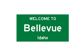 Bellevue, Idaho, USA. City limit sign on transparent background. 