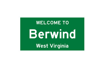 Berwind, West Virginia, USA. City limit sign on transparent background. 