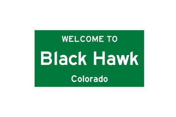 Black Hawk, Colorado, USA. City limit sign on transparent background. 