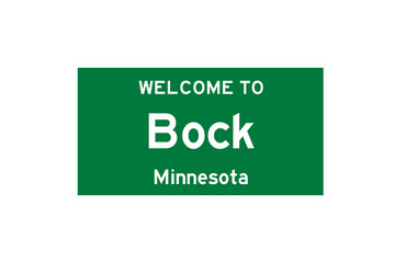 Bock, Minnesota, USA. City limit sign on transparent background. 