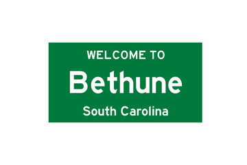 Bethune, South Carolina, USA. City limit sign on transparent background. 