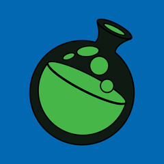 Test tube with green liquid flat design icon - vector illustration