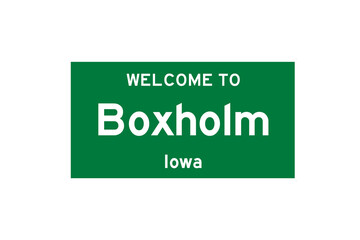 Boxholm, Iowa, USA. City limit sign on transparent background. 