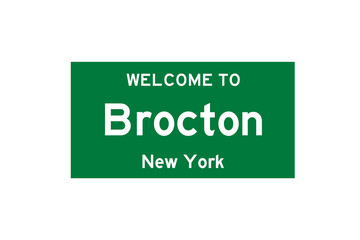 Brocton, New York, USA. City limit sign on transparent background. 